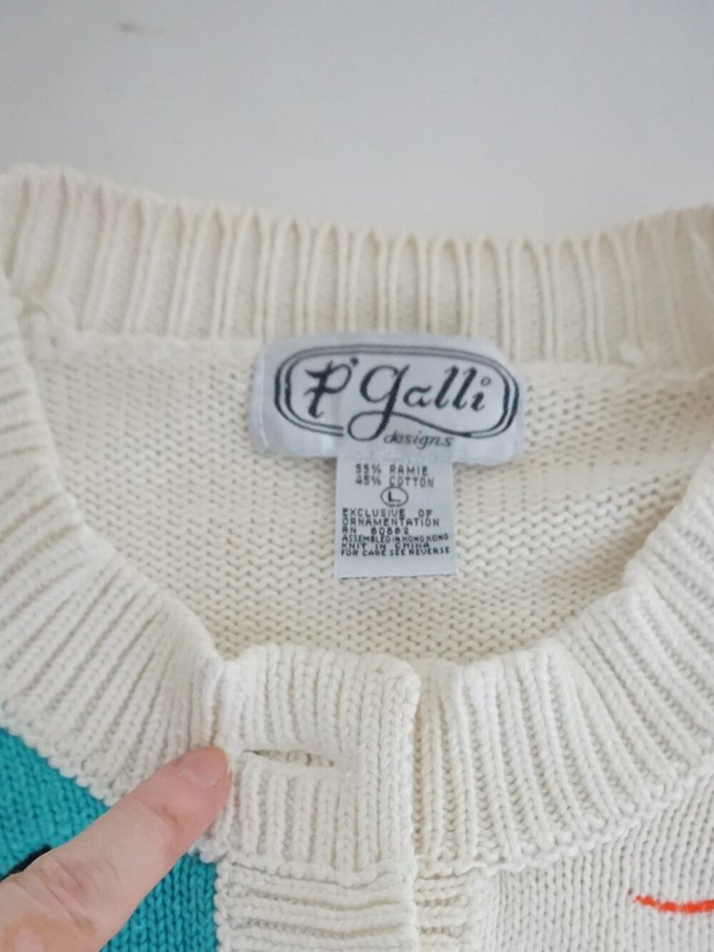 Vintage P Galli White Fishing Lake Cabin Scenic Fish Button Sailor Cardigan L - Picture 13 of 13
